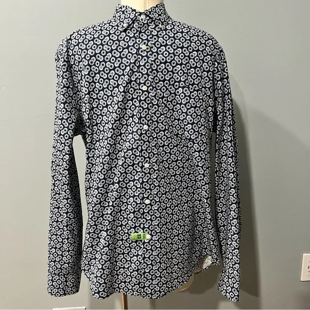 J. Crew Stretch Secret Wash Button Front Shirt in Floral Print Organic Cotton L